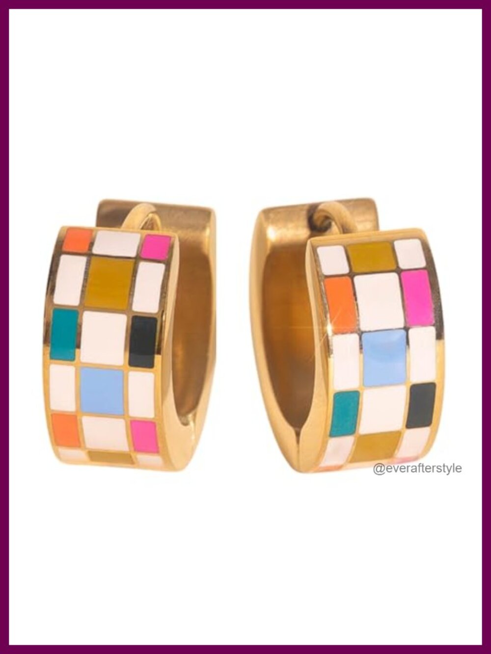 Super Chunky Checkered Huggie Hoop Adjustable Clasp Earrings for Women